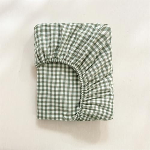 LifeTB Green Gingham Fitted Sheet King 1 Piece Plaid Bedding Sheet Soft 100% Washed Cotton Grid Single Bottom Sheet Green Gingham Bed Sheet Cotton Mattress Cover 15" Deep Pocket Farmhouse Grid Sheet LifeTB