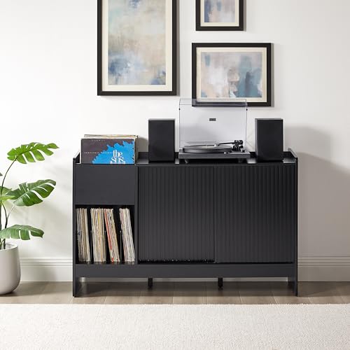 Crosley Furniture Arden Mid Century Record Storage Console Turntable Stand, Vinyl Storage Up to 315 Records, Black Crosley Furniture