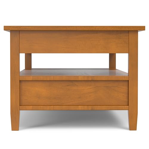 SIMPLIHOME Warm Shaker SOLID WOOD Wide Rectangle Transitional Lift Top Coffee Table for The Living Family Room, 48 inch, Light Golden Brown SIMPLIHOME