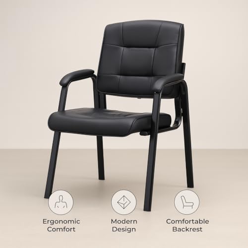 Naomi Home Faux Leather Stackable Office Guest Chairs – Reception Chairs with Armrests for Lobby, Clinic, Medical Waiting Room or Conference Room Seating - Black, Set of 6 Naomi Home
