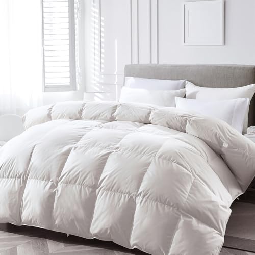 APSMILE Lightweight Down Feather Fibers Comforter Oversized King, Cooling Duvet Insert for Warm Weather -100% Organic Cotton, High Fill Power Down Fibers Quilt Thin Summer Duvet (Ivory White, 120x98) APSMILE