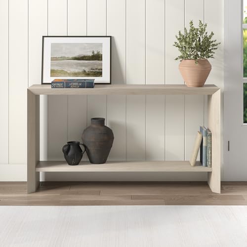 Henn&Hart 55" Wooden Rectangular Console Table Entryway Table, Sofa Table with Wooden Storage Shelf for Entryway, Living Room, Couch, Hallway, or Office, Beech White Henn&Hart