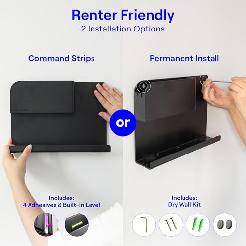 WallShelfie Bedside Wall Organizer & Dorm Decor - Dorm Room Essential, Floating Bedside Shelf Wall Mount Organizer, Remote Control Holder, Cool Teen Girls Trendy Stuff, Room Organization (Black) Smallish