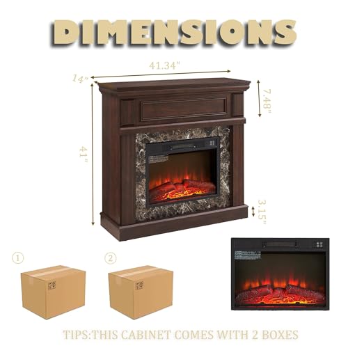 CKEASEAN 42 inch Electric Fireplace with Mantel, Portable Freestanding Wood Stove with Remote Control, 23'' Fireplace Insert Heater,1400W Realistic 3D Flame Stacked Stone Surround (42" W Dark Cherry) CKEASEAN