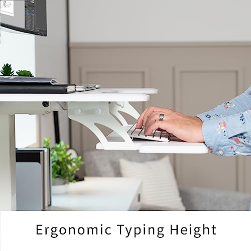VIVO White Electric Mobile Height Adjustable 36 inch Dual Platform Standing Desk with Wheels, Rolling Small Space Table, Sit Stand Workstation, DESK-V111VTW VIVO