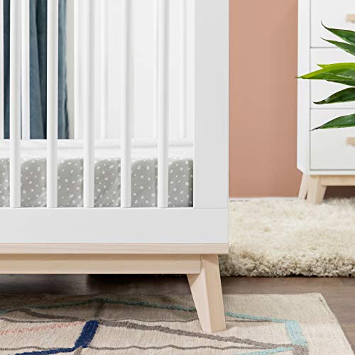 Babyletto Scoot 3-in-1 Convertible Crib with Toddler Bed Conversion Kit in White and Washed Natural, Greenguard Gold Certified babyletto