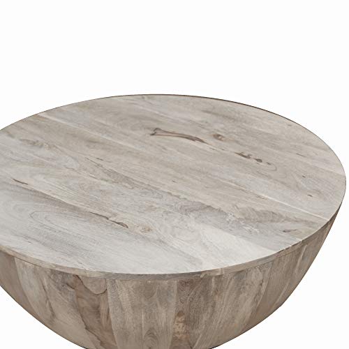 The Urban Port 12-Inch Height Round Mango Wood Coffee Table, Subtle Grains, Distressed White The Urban Port