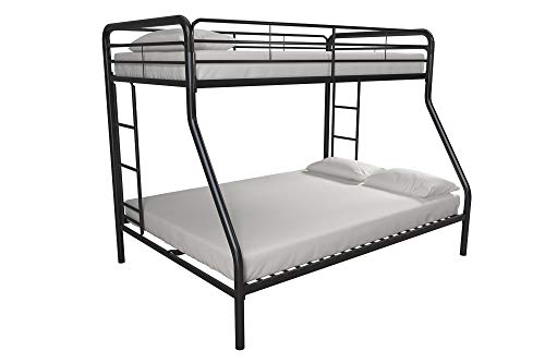 DHP Dusty Metal Bunk Bed Frame for Kids, Teens, and Adults, With Angled Ladder, High Full Length Guardrail, Smooth Rounded Edges, No Boxspring Required, For Small Spaces, Twin-Over-Full, Black DHP