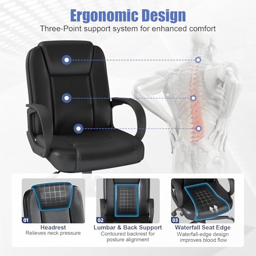 ZZH Executive Office Chair, Leather Desk Computer Chair with Armrests, Mid-Back Swivel Adjustable for Home Office, 10PC, Black ZZH