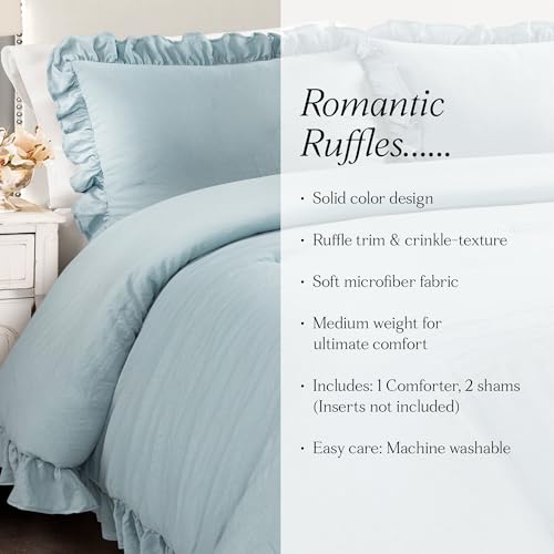 Lush Decor Reyna Ruffle Comforter Set, King, Lake Blue, 3 Piece Cozy Bedding Set Lush Decor