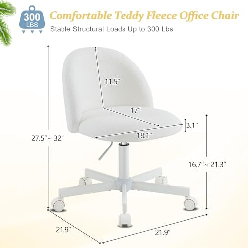VINGLI Modern Vanity Chair with Back, Velvet Desk Chair for Girls, Small Office Chair with Silent Wheels, Stylish and Comfortable, White VINGLI