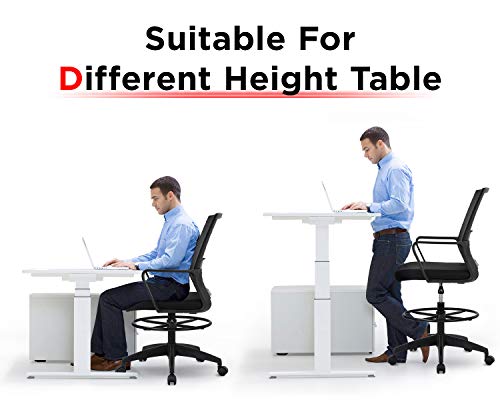 Drafting Chair Tall Office Chair Mesh Ergonomic Mid-Back Desk Chair with Adjustable Foot Ring for Executive Computer Standing Desk, Black FDW