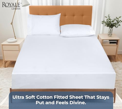 Royale Linens 100% Organic Cotton Fitted Sheet - Percale Weave - Super Soft Deep Pocket Bottom Sheets - White Elastic Sheet Twin Size - Twin Fitted Sheets Only - (39"x75"+15", White) ROYALE LINENS