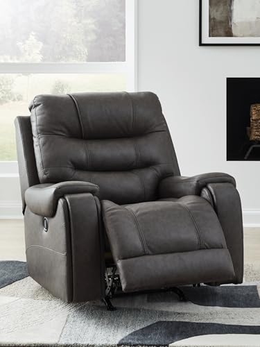Signature Design by Ashley Trumble Modern Faux Leather Manual Rocker Recliner with Track Arms, Gray Signature Design by Ashley