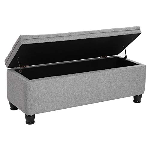 SONGMICS Storage Ottoman, Storage Bench, Tufted Entryway Bedroom Bench, 17.7 x 46.5 x 17.7 Inches, Hinges Easy Lid Operation, Wooden Legs, Linen-Look Cover, Loads 330 lb, Light Gray ULOM070G02 SONGMICS