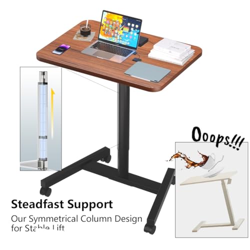 MPETAPT 28-Inch Mobile Standing Desk, Adjustable Computer Desk, Portable Standing Desk with Lockable Wheels, Rolling Table for Home Office Classroom Hospital (Walnut) MPETAPT
