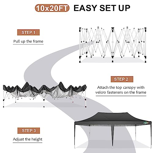 COBIZI 10x20 Pop Up Canopy Tent with Sidewalls,Party Tent Outdoor Gazebos, Waterproof & UV50+,3 Adjustable Heights,Higher Frame Design - Extra Tall for Parties Backyard,Weddings,Markets,Black COBIZI