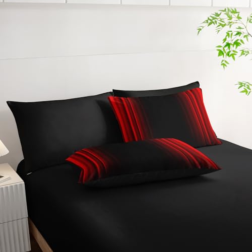 Nttopship Red and Black Bedding Set Queen Size Abstract Ombre Comforter Set Bedding Set 7 Piece in A Bag,Dark Quilt Set Mordern Art Decor All Seasons with Pillowcases,Flat, Fitted Sheet Nttopship