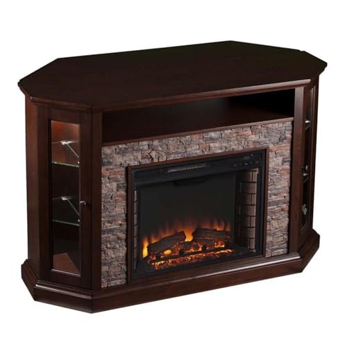 Southern Enterprises Rollins Convertible Corner Infrared Electric Media Fireplace 52" Wide, Espresso Finish and Faux Stone SEI Furniture