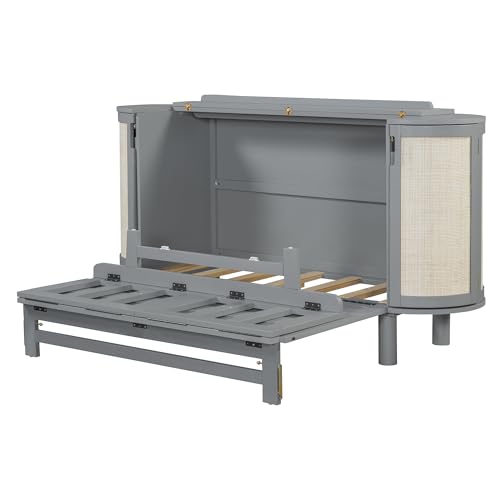 Harper & Bright Designs Full Murphy Bed with Hidden Storage & Modern Woven Design, Gray