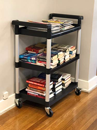 MaxWorks 80774 3-Shelf Utility Plastic Cart with Wheels-225 Lbs Maximum Capacity , Black MaxWorks