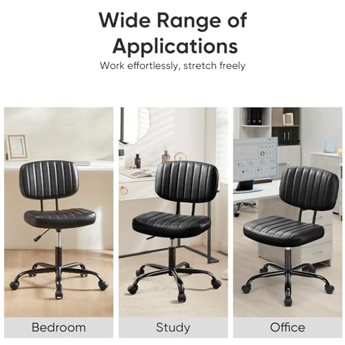DUMOS Armless Office Desk Chair, Small Height Adjustable Computer Task Chair with Low Back Lumbar Support and 360° Swivel Rolling Wheels for Small Space, Kids and Adults, Dark Black DUMOS