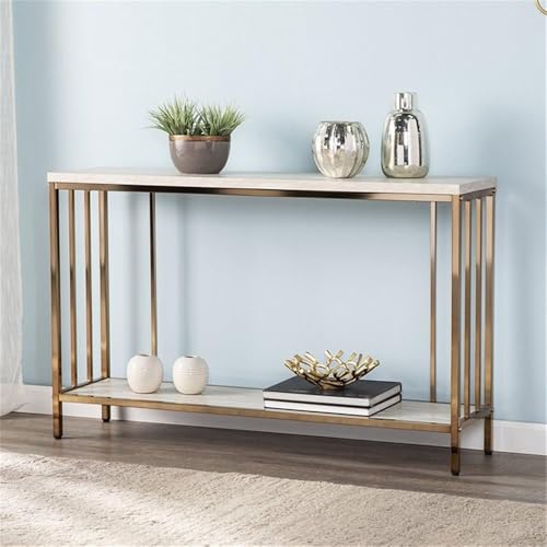 SEI Furniture Brexlyn Faux Stone Top Console Table in Champagne and White Southern Enterprises
