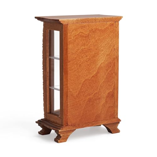 Odoria Dollhouse Display Cabinet Miniature: 1/12 Scale Mirrored Storage for Vintage Living Room - Mini Brown Curio Cabinets - Tiny Wood Furniture Odoria