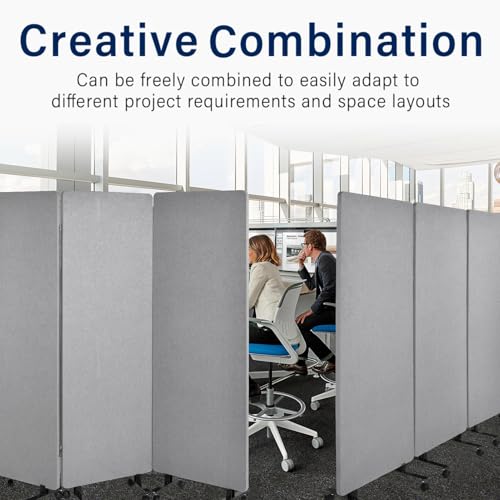 72" X 66" partition Room dividers, 3 Panel Sound Proof Dividers for Office Partitions, Room Divider Privacy Panel with Wheels, Portable Temporary Wall for Office, Studio, School, Hospital(Light Gray) Generic