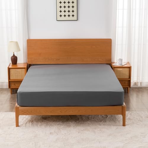 Fitted Sheet Twin Size - 16 inch Deep Pocket Bed Sheet - Soft Prewashed Brushed Microfiber - Breathable, Fade Resistant, Easy Care, 1 Twin Fitted Sheet Only (Dark Grey,39"x75") Ranunculus