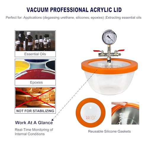 BACOENG 2.8 QT Glass Pyrex Vacuum and Degassing Chamber with Acrylic Lid Perfect for Degassing Silicones, Epoxies and Essential Oils BACOENG