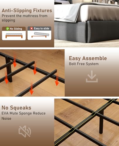 SADENICEL Full Size Bed Frame with Headboard and 2 Storage Drawers, Metal Full Bed Frame Platform with LED Light, Charging Station, No Box Spring Needed, Noise Free, Easy Assembly, Grey SADENICEL