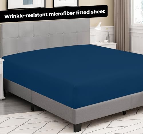 Royale Linens Fitted Sheet Queen - Ultra Soft 1800 Brushed Microfiber - Hotel Luxury Bottom Sheets - Wrinkle Free & Fade Resistant - Deep Pocket Fitted Sheet Only (Queen, Navy) ROYALE LINENS