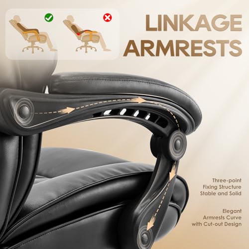 COLAMY Office Chair with Retractable Footrest, Ergonomic High Back Design Executive Computer Desk Chair with Removable Lumbar Pillow, 90-135°Reclining, Thick Bonded Leather for Home Office Work, Black COLAMY