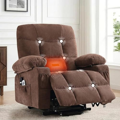 PoteSoar Power Lift Recliner Chair for Elderly with Massage and Heat, Comfortable Electric Power Reclining Chair with Side Pockets,2 Cup Holders and USB Charging Port for Living Room (Dark Brown)