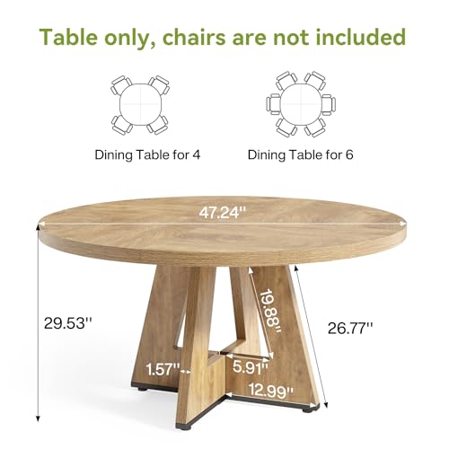 LITTLE TREE Round Dining Table for 4-6 People, 47 Inches Dining Room Table with Wooden Pedestal Base, Circle Kitchen Tables for Dining Room, Kitchen, Living Room, Oak LITTLE TREE