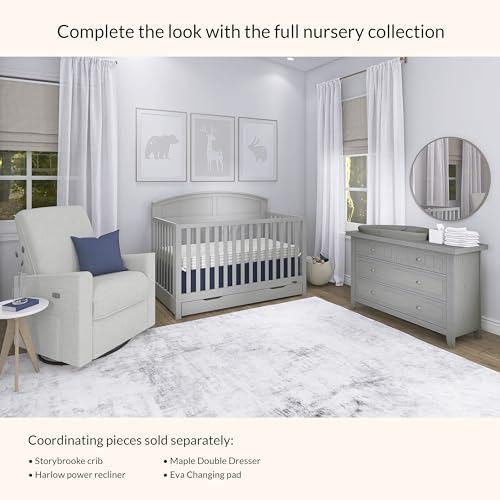 Dream On Me Storybrooke 5-in-1 Convertible Full-Size Crib with Under Drawer, Pebble Grey, GreenGuard Gold & BSA, Convert to Toddler, Day & Full-Size Bed, 3 Mattress Heights, Sustainable Pinewood