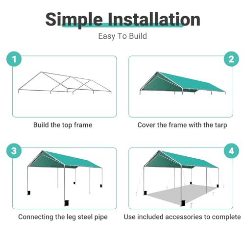 Heavy Duty 10 X 20 Ft Easy to Assemble Metal Car Canopy Shelter with Reinforced Steel Cables, Outdoor Portable Garage for Car, Boat Tent, Green SAILARY