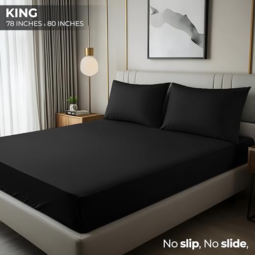 Utopia Bedding King Fitted Sheet - Bottom Sheet - Deep Pocket - Soft Microfiber - Shrinkage and Fade Resistant - Easy Care -1 Fitted Sheet Only (Black) Utopia Bedding