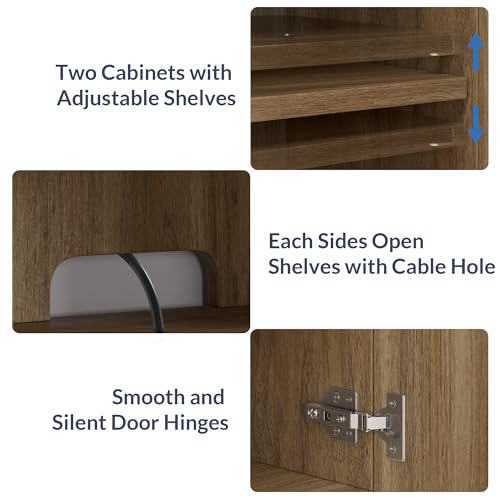 BELLEZE Fluted TV Stand with 23" Electric Fireplace Heater with Sound, 68" Entertainment Center for TV Up to 75", Media Console Table with Cable Management for Living Room, Bedroom - Camel BELLEZE