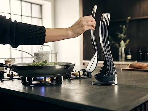 Joseph Joseph Nest 5 Compact Stacking Utensils kitchen tool set with magnetic storage stand, organization, dishwasher safe - Black/Stainless Steel Joseph Joseph