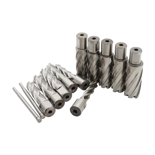 Nakkaa 13 Pcs M2 High Speed Steel Annular Cutter Set 3/4 Inch Shank Cutting Depth 1" /2''Cutting Diameter 7/16" to 1-1/16" Inch Standard Kit with 2 Pilot Pins (Cutting Depth 2'') Nakkaa