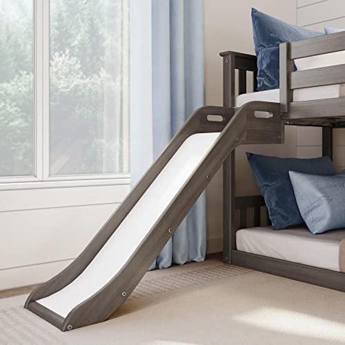 Max & Lily Solid Wood Twin over Twin Size Low Bunk Beds for Kids with Slide and Stairs, 400 lbs Weight Capacity, 14" Safety Guardrail, Anti-Slip Steps, Clay Max & Lily