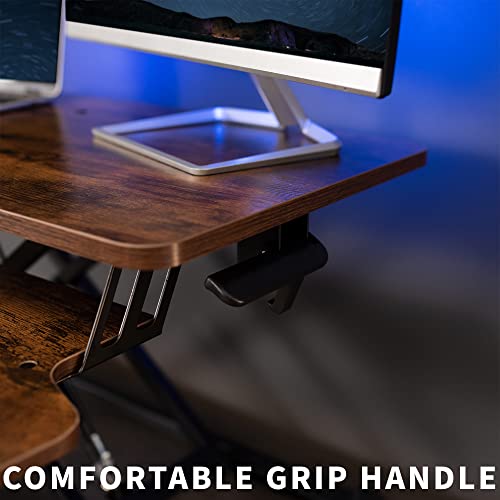 VIVO 32 inch Desk Converter, K Series, Height Adjustable Sit to Stand Riser, Dual Monitor and Laptop Workstation with Wide Keyboard Tray, Vintage Brown Top, Black Frame, DESK-V000KN VIVO
