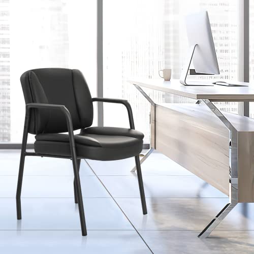 Furniwell Office Guest Chair Waiting Room Reception Chairs Set of 2, PU Leather Executive Desk Chair with Padded Armrests for Meeting Conference (Black)