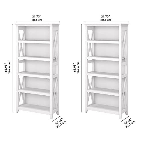 Bush Furniture Key West 5-Shelf Tall Bookcase Set in Pure White Oak for Elegant Storage Solutions Bush Business Furniture