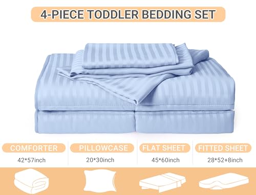 ZPECC Toddler Bedding Set - 4 Piece Hypoallergenic Baby Crib Bedding Set for Boys and Girls, Includes Toddler Comforter, Flat Sheet, Fitted Sheet and Pillowcase, Baby Blue ZPECC