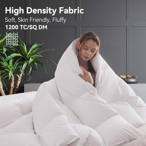 L LOVSOUL Goose Feather Down Fiber Comforter Queen Size, 100% Organic Cotton Fabric Duvet Insert,1200TC,750+Fill Power, Hotel Collection, All Season White Bedding Comforters with 8 Tabs L LOVSOUL