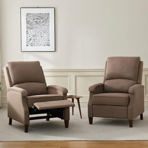 VKNOW Recliner Chair, Fabric Recliner with Soft Armrest, Home Theater Seating with Adjustable Push Back and Lumbar Support, Single Sofa for Adults, Lounge Chair for Living Room, Bedroom(Brown)