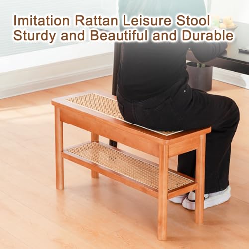 YLLSMGS Porch Bench Entryway Bench Wooden with Woven Rattan and Storage Shoe Rack for Living Room Hallway Entry Way Front Door(Yellow,80 * 44 * 28cm/31 * 17 * 11in) YLLSMGS